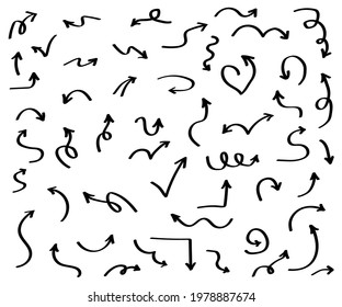 Collection of various arrows on a white background. Sketch. Vector illustration.