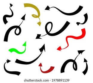 Collection of various arrows on a white background. Sketch. Vector illustration.