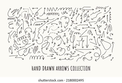 Collection of various arrows. Vector hand drawn set. All elements are isolated.