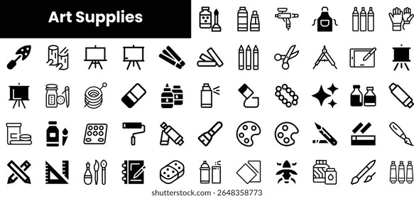 A collection of various art supplies, including paintbrushes, palettes, and tools, set against a clean, minimalist background, perfect for creatives and artists.