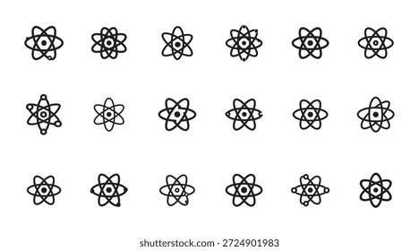 Sammlung verschiedener Atom-Symbole in verschiedenen Stilen und Designs