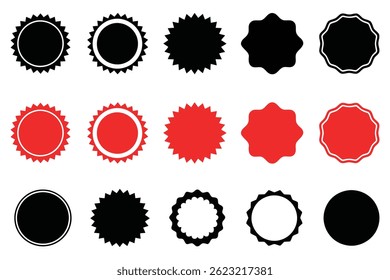 Collection of various award or sticker shapes in black and red
