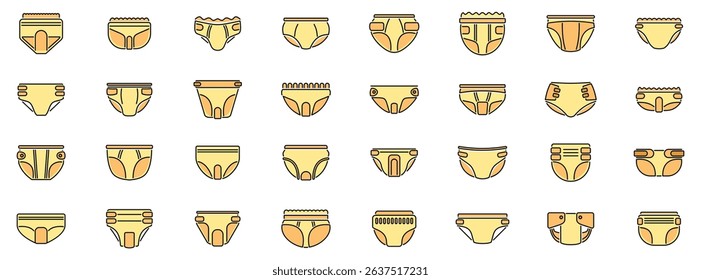 Collection of various baby diapers, highlighting different designs, shapes, and fastening systems for secure and comfortable fit