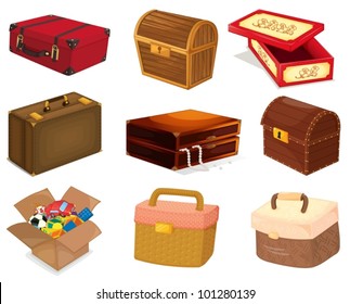 A collection of various bags and boxes