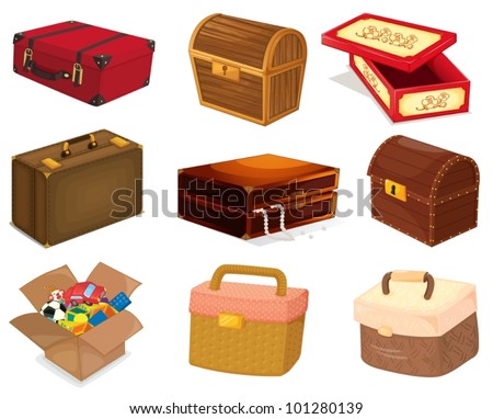 A collection of various bags and boxes