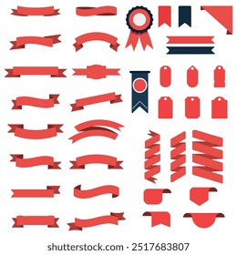 A collection of various banners with red ribbons