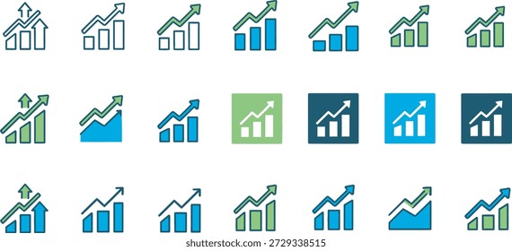 Collection of various bar graph icons isolated on transparent background