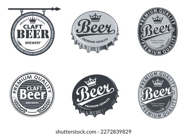 A collection of various beer-themed emblems