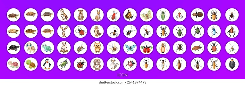 A collection of various beetles and insects, displayed in a wide, horizontal arrangement.  Different species are shown, including longhorn beetles, ladybugs, and others. The beetles are various colors