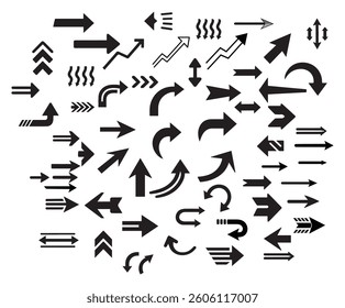 Collection of Various Black Arrow Icons and Symbols in Different Directions and Styles