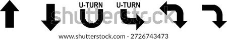 Collection of various black arrows and uturn road signs on transparent background