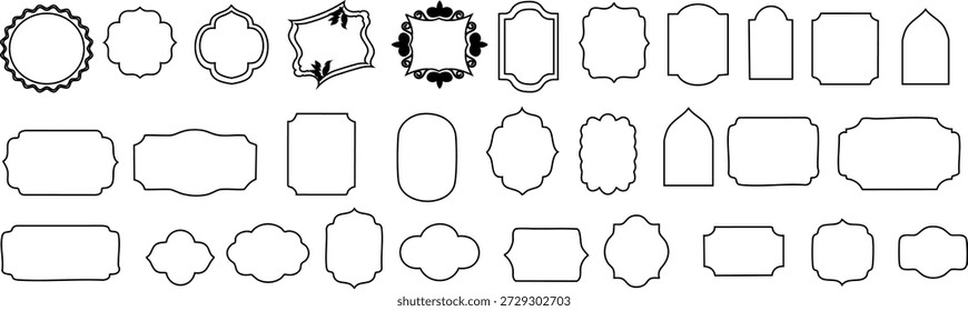 Colección de varios diseños de borde negro y Formas sobre un fondo blanco