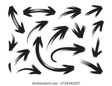 Colección de varias flechas de trazo de pincel negro que indican los punteros de dirección Elementos decorativos para el diseño