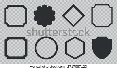 a collection of various black frame shapes presented on a transparent background including floral geometric and shield designs for creative projects