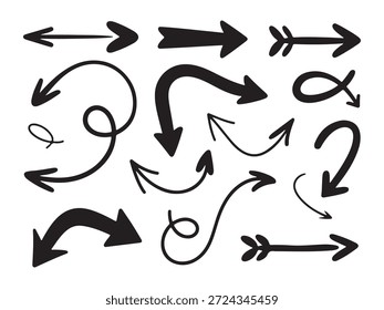 Collection of various black hand drawn doodle arrows indicating direction pointers decorative elements for design - Powered by Shutterstock - Get 15% off with code: PIKWIZARD15