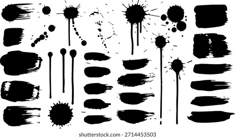 Colección de varias salpicaduras de tinta negra y pinceladas