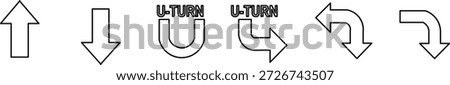 Collection of various black line arrows and Uturn signs on transparent background for navigation and direction