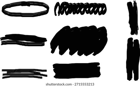 Colección de varios garabatos de marcador negro y Elementos de trazo de pincel abstracto dibujado a mano para el diseño