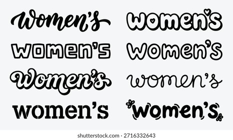 Collection of various black outlined womens typography text