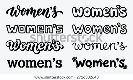 Collection of various black outlined womens typography text