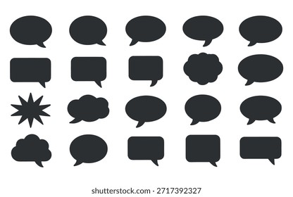 a collection of various black speech bubbles and text boxes in different shapes and sizes presenting a communication graphic high quality