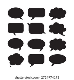 Colección de varias burbujas negras del habla y globos de pensamiento en una cuadrícula
