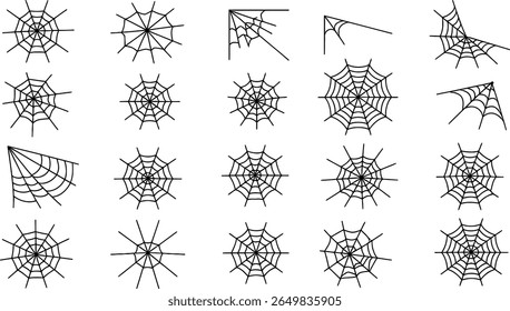 Coleção de vários desenhos de teia de aranha preta e silhueta de teias de canto