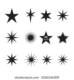 Collection of various black star shapes on white background