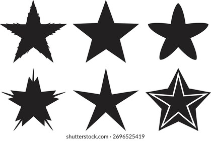 Colección de varias Formas de estrellas negras sobre un diseño de fondo blanco