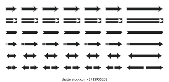 Una colección de varias flechas de Vector negro - Signos de dirección de flecha negra. Conjunto de Ilustración vectorial de icono de flecha.