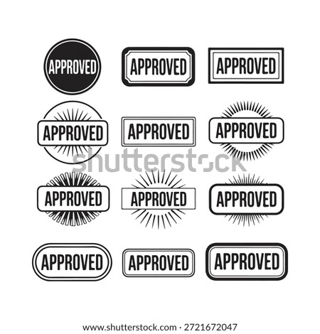 Collection of various black and white approved stamps and seals