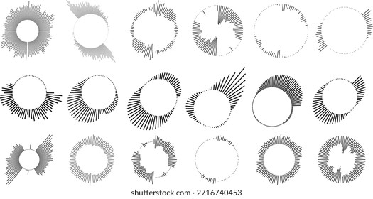 Colección de varios patrones florales circulares en blanco y negro y bordes