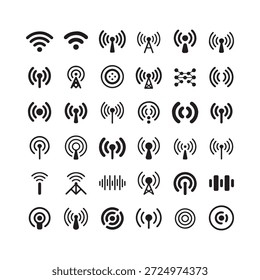 Collection of various black wifi and wireless signal strength icons displayed