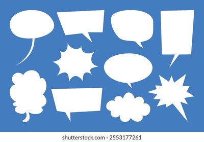 Collection of various blank speech bubbles and comic elements. Speak bubble text, message box, chatting box. Vector cartoon illustration