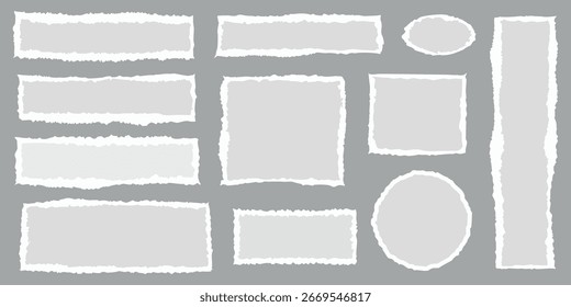 Collection of Various Blank Torn Paper Shapes.