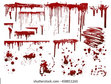 collection various blood or paint splatters,Halloween concept,ink splatter background, isolated on white.