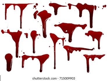 Collection Various Blood Or Paint Splatters,Halloween Concept,ink Splatter Background, Isolated On White.