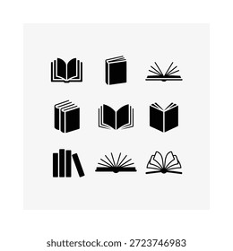 Colección de varios íconos de libros en diferentes posiciones abiertas y cerradas