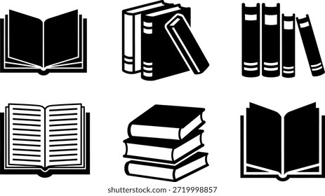 Coleção de várias ilustrações de livros em preto e branco