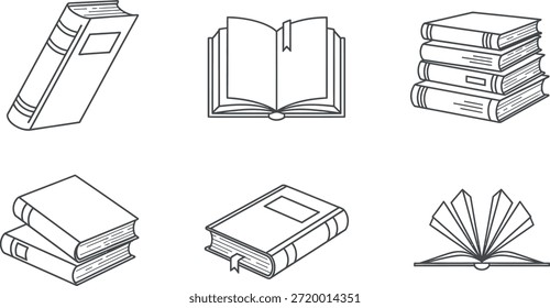 Coleção de várias ilustrações de livros em preto e branco