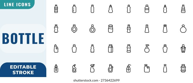 collection of various bottle icon set. Editable Stroke Vector Set. Line Icon.