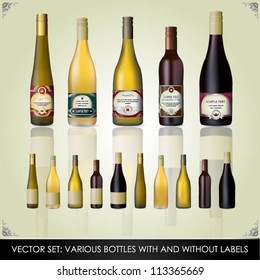 Collection of various bottles with and without labels