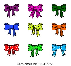 Collection of various bows on a white background. Vector illustration.