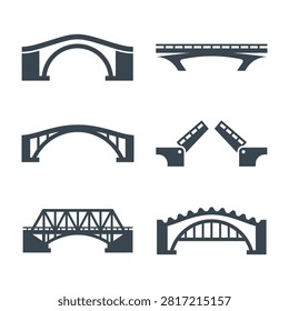 Collection of various bridge types, including arches and industrial designs, for engineering and architecture concepts