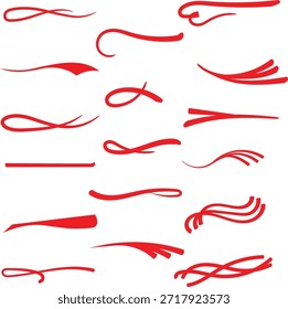 Colección de varios swooshes decorativos abstractos rojos brillantes y divisores ornamentales utilizados para el énfasis en el trabajo de diseño