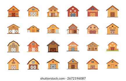 Coleção de Vários Ícones de Edifício e Arquitetura, Incluindo Templo, Igreja, Fábrica, Estádio, Lojas, Celeiro, Estufa, Camper, Casas, Apartamentos, Posto de Gás, Escola, Farol, Mesquita e Ware