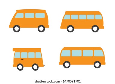 Collection of various buses on a white background. Vector illustration.