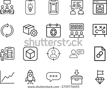 A collection of various business and communication icons in a simple line style for presentations and websites to enhance visual appeal and user engagement instantly