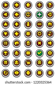 Collection of various button with medieval wooden theme for creating fantasy rpg video games