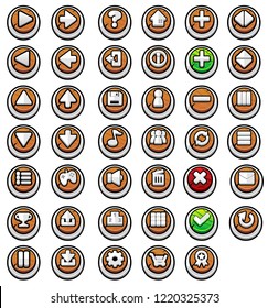 Collection of various button with medieval wooden theme for creating fantasy rpg video games